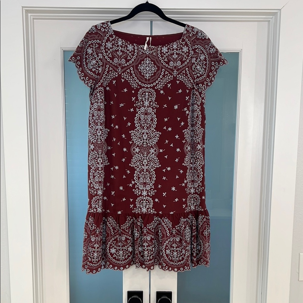 Anthropologie "Feather Bone" embroidered dress